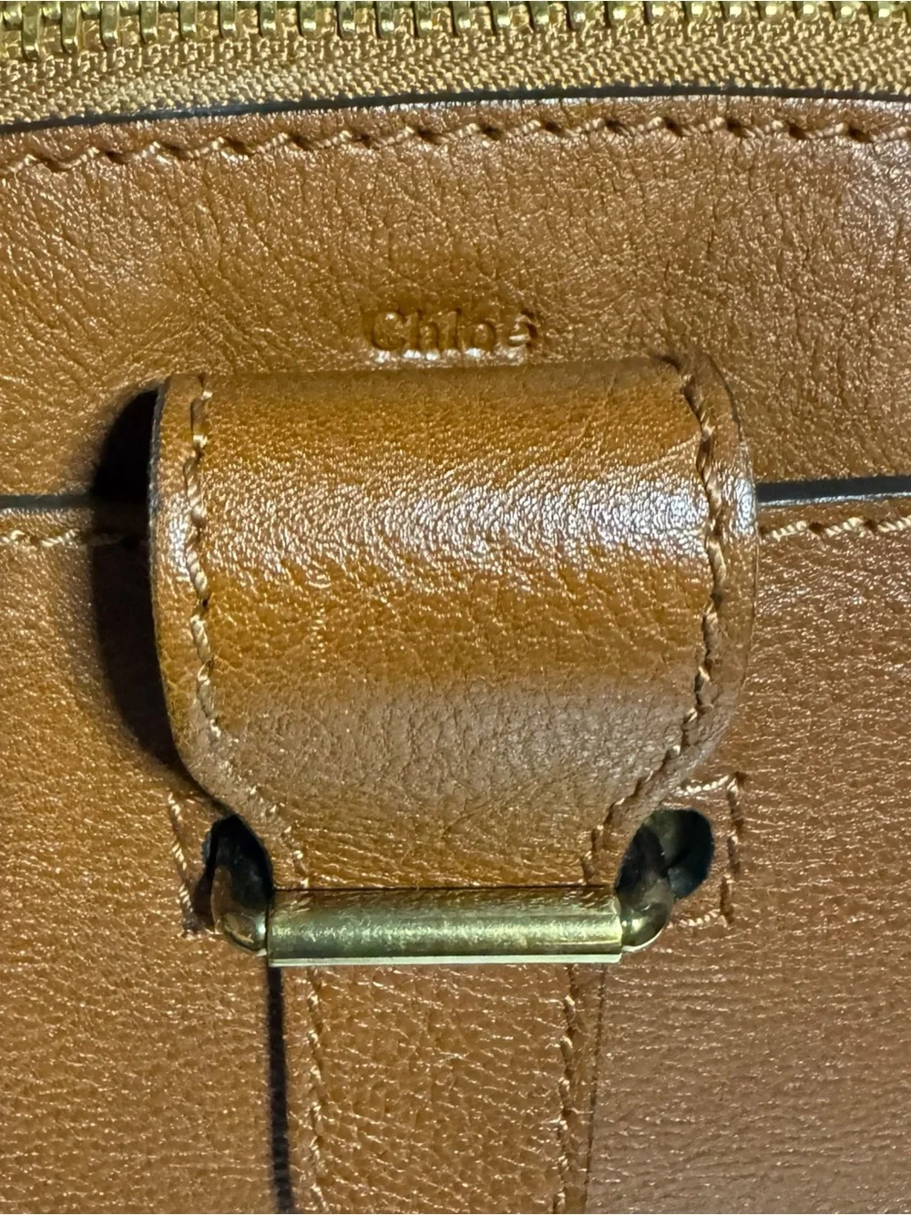 Chloe Tan Leather Bowler Dome Georgia Satchel Handbag